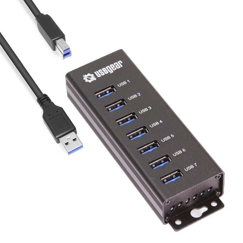 USBGear 7-Port USB 3.0 Mountable Charging and SuperSpeed Data Hub with 5V/4A Power Adapter and USB Type-A to Type-B Cable Included, Up to 900mA per Port Charging, Wall and Surface Mounting - Image 1